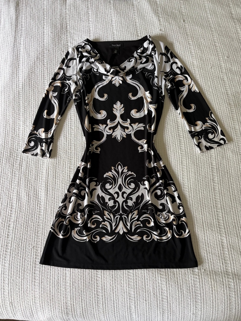 White House Black Market Scroll Print Cowl Neck Shift Dress - Size Small